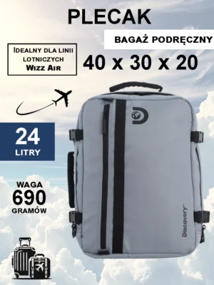 Plecak-torba kabinowa Discovery Andes szary 40x30x20